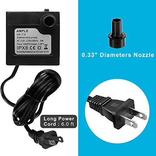 DOMICA 3W 50GPH Mini Submersible Water Pump, Small Fountain Pump for Pond, Aquariums, Fish Tank, Tabletop Fountain, Pet Fountain, Indoor or Outdoor Fountain (AC Powered)