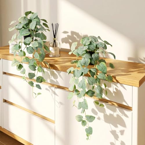 Artificial Plants Indoor - 2Pc Fake Hanging Plants with Pots, Modern Faux Pothos Ivy Plant for Outdoor, Artificial Silk Plant Greenery for Home Window Shelf Decor, White Green 33In - color: White Green
