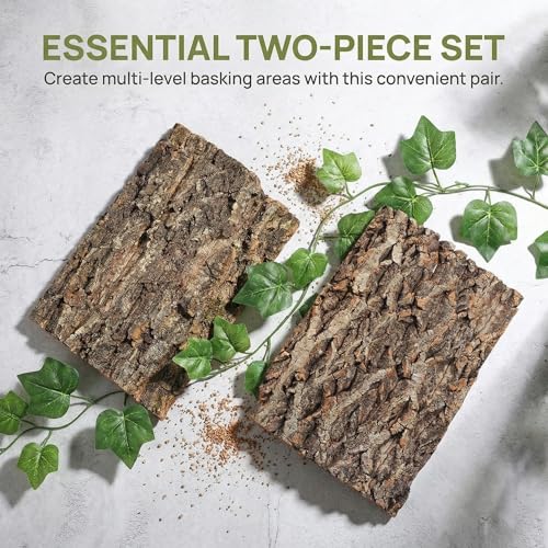 BESPORTBLE 2 Pack Reptile Bark Platform, Natural Tree Bark Climbing Shelf for Lizards, Geckos, Turtles, Snakes and Small Terrarium Pets