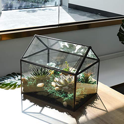 Black 1 Large Glass Plant Terrarium Kit with Lip Greenhouse for Succulents - color: Black 1