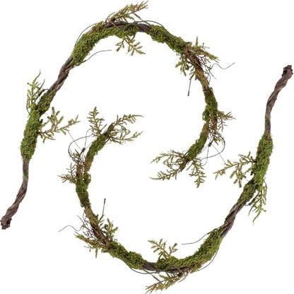 Tigeen 2 Pcs 6.56 Ft Large Bendable Artificial Tree Branches with Fake Moss and Ferns Sturdy Hanging Fake Plants Branches Vine for 3D Gardens Jungle Themed Parties and Wedding Arch Decorations