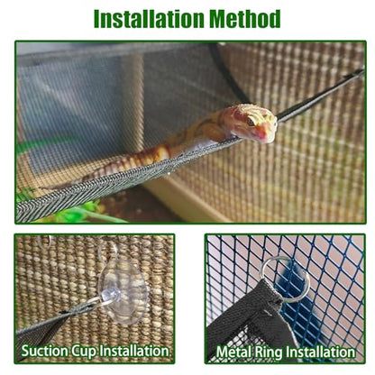 2 Pack Bearded Dragon Hammock,Breathable Mesh Collapsible Reptile Hammock Lounger Climbing Tank Accessories for Lizard Gecko Snakes Axolotls Chameleon (Black) - color: Black