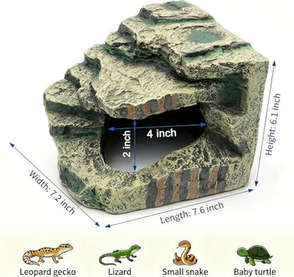 Large Resin Reptile Tank Accessories Hideouts Cave Habitat Decor for Leopard Gecko Lizards Turtle Toad Bearded Dragon, Realistic Rock Reptile Hide Cave, Durable Reptile Shelter for Terrarium