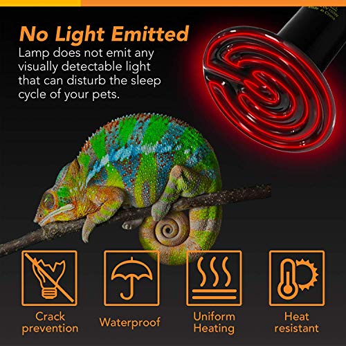 Simple Deluxe 150W Reptile Heat Bulb 2-Pack Ceramic Heat Emitter Lamp Heater Light for Lizard Turtle Snake Pet Chicken Coop Brooder, No Light No Harm, Black - size: 150W, style: 2 Pack