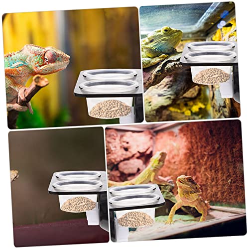 Happyyami Large Reptile Water Dish Gecko Feeder with Double Cups Reptile Feed Platform Random Color