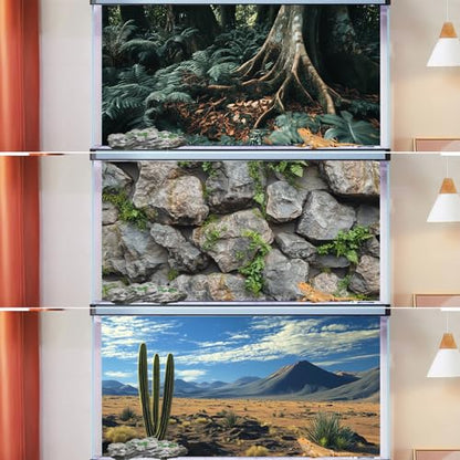 COMSUN 3 Pack Terrarium Background, 36x18 inches Polyester Reptile Background, Cloth Terrarium Background, Tropical Green Tree Fern & Gobi Desert Sunshine Cactus Rock Terrarium Background - size: 36x18 Inch