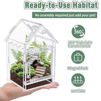 Acrylic Terrarium Kit for Jumping Spiders & Tarantulas - 3.15"x3.15"x5.6" Spider Enclosure with Magnetic Feeding Door & Secure Latch - Ideal Reptile Cage, Praying Mantis Habitat, Bug Terrarium