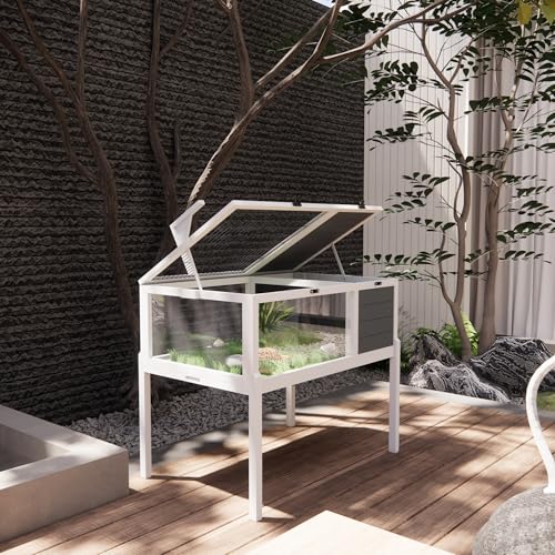 Turtle Habitat Enclosure, Large Wooden Tortoise House for Indoor and Outdoor Use, Reptile Enclosure with Openable Roof & Secure Locking System (Grey)
