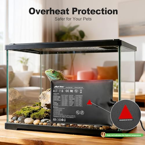 Reptile Heating Pad with Internal Sensor&Thermostat, 8" x 6" 8W Under Tank Heater Mat for 10-20 Gallon Tanks, IP67 Waterproof Safe Heat for Turtles, Bearded Dragons, Snakes, Lizards and Seedling - size: 6”x 8” (8W)