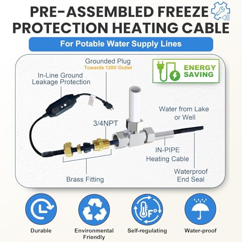 MAXKOSKO Self Regulating Heating Cable from Inside the Pipe, CSA Certified Freeze Protection for Water Supply Pipes, Suitable for Jet Pump and Submersible Pump Applications, 15Ft 120V