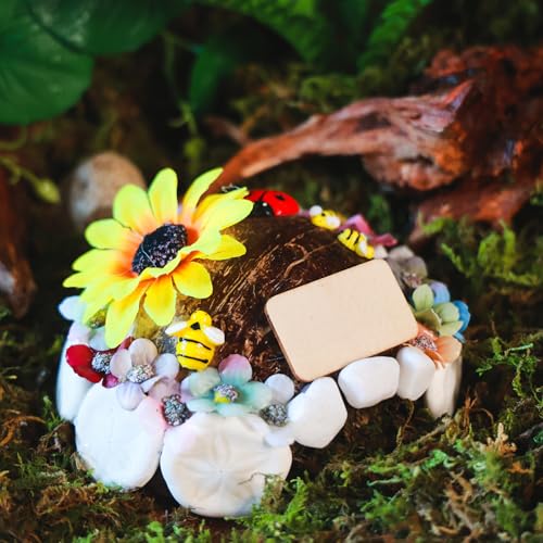 Reptile Hideouts, Handmade Handmade Reptile Home, Hide Cave for Crested Gecko, Leopard Gecko, Lizard, Snake, Crabs Hide Cave, Personalized Terrarium & Vivarium Décor（Flower） - style: Flower