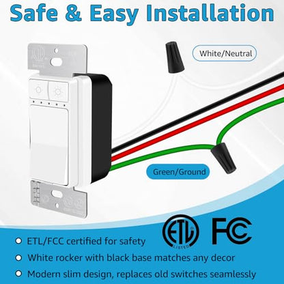 Single Pole Dimmer Light Switch, Neutral Wire Required, Work with LED/CFL (150W Max) & Halogen/Incandescent (600W Max), Rocker Dimmer Switch,5 Brightness Levels, ETL/FCC Certified, 2-Pack - color: Single-Pole Push Dimmer
