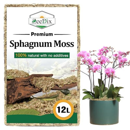 ZeeDix 12L Premium Sphagnum Moss for Plants Indoor, New Zealand Sphagnum Moss for Orchid Potting Mix Terrarium Succulent Carnivorous Ferns Hosta Garden & Reptile Habitat - size: 12L