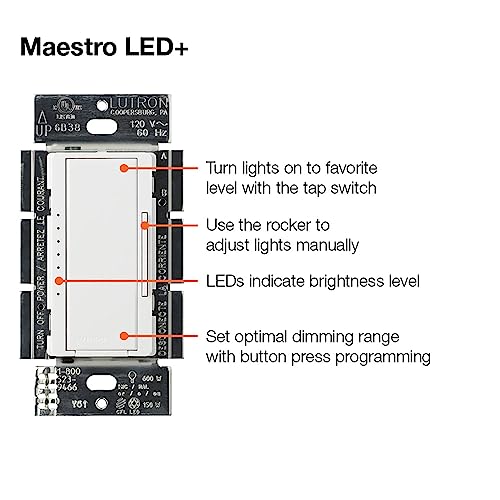 Lutron Maestro Dimmer Switch LED+ Digital Dimmer Kit for Dimmable LED, Halogen, and Incandescent Bulbs, 150-Watt, Multi-Location, MACL-153M-RHW-LA, Light Almond - color: Light Almond, size: 1 Pack, style: 3-Way Kit