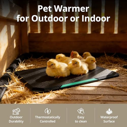 Outdoor Heated Pad for Small Animals, Anti-Bite & Waterproof Cat Heating Pad, Indoor Pet Warmer for Cat Houses/Rabbit Hutches/Chick Brooders in Extreme Weather, 16.5" x 11.8", 35 Watts