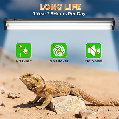 Lustaled 22’’ 24W T5 UVB Reptile Light Combo Kit Switchable UVB 5.0, 10.0 | for Tropical & Desert Reptiles, Reptile Lamp Terrarium Hood UVB Light for Bearded Dragon, Lizards, Snake, Chameleon, Turtle
