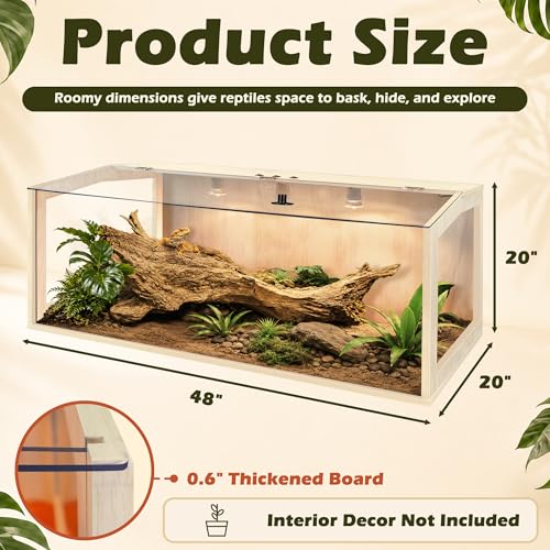 PROLEE Bearded Dragon Tank, Lizard Tank with Clear Tempered Glass, Anti-Scratch Reptile Enclosure, Reptile Tank Built-in Light Fixtures with Switch (48X20X20inch,80 Gallons) - color: Transparent Roof, size: 48X20X20inch,80 Gallons