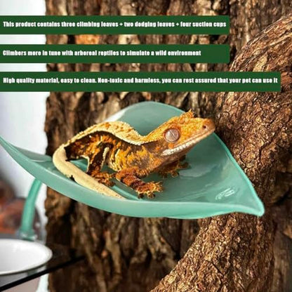 Crested Gecko Tank Accessories，3PCS,Reptile Branches，crestedgecko Hide，Gecko Wall Climbing Toy，Frog Habitat Platform，Tree Frog ，Reptile Leaf，Snake Accessories for Tank