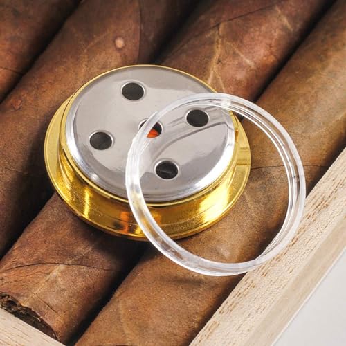 Golden Upgraded Hygrometer Humidity Meter Mini 38mm Round Glass Analog Hygrometers Suitable for Humidors Guitar Violin,Thermometer Hygrometers for Weather Hygrometer with Probe