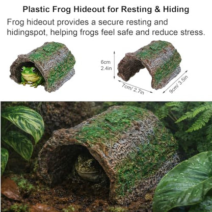 13Pcs Frogs Tank Accessories Set - Tree Frog Habitat Kit - Toad Terrarium Accessories with Hideout, Water Dish, Feeding Dish & Decorative Plants | Frog Tank Accessories for Tree Frog Terrarium