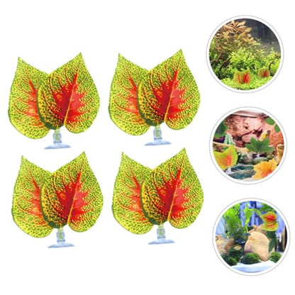 BESPORTBLE 4pcs Aquarium Fake Plants Purple Perilla Leaf Artificial Aquarium Decor with Suction Cups, Plastic Terrarium Plants Ornament for Fish Tank and Reptile Habitat
