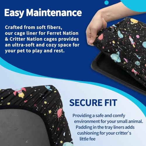 YKD Ferret Cage Liners for Ferret Nation & Critter Nation Cages | Waterproof Chinchilla Cage Accessories, Washable Bedding, for Ferrets, Chinchillas, Rats (Black, Bottom Pan Liner) - size: Bottom Pan Liner