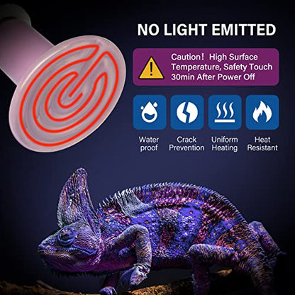 Simple Deluxe 150W Reptiles Ceramic Heat Lamp Suitable for E26 Base, 24H Heat Source, No Light Emitting Infrared Heat Bulbs, 2-Pack for Duck Lizard Turtle Snake