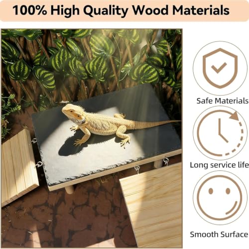 Bearded Dragon Basking Platform with Climbing Ramp,Leopard Gecko Basking Platform with Slate Stone,Reptile Basking Rock Hide Cave Climibng Accessories for Turtle,Snake,Lizard(13.8×7.9×3.9IN) - size: XL - 13.8"D x 7.9"W x 4.7"H
