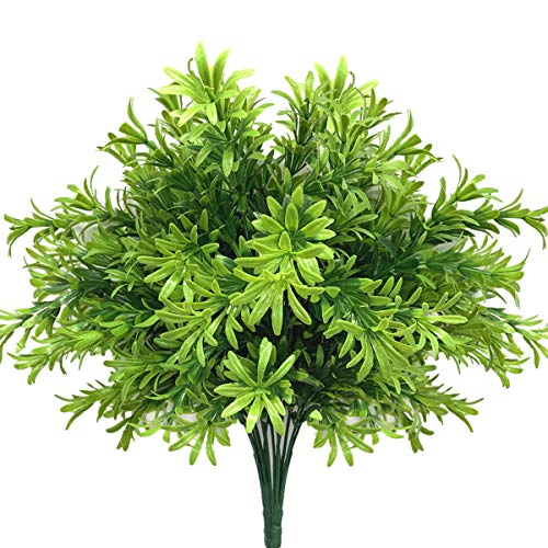 CATTREE Artificial Plants, Plastic Shrubs Faux Flowers Fake Grass Leaves Simulation Greenery Bushes Indoor Outdoor Home Garden Office Yard Verandah Wedding Decoration Planter Filler - 2 Bundles - color: Soft Grass 2pcs
