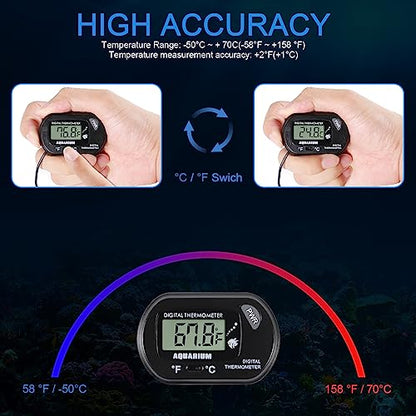 Aquarium Thermometer LCD Digital Fish Tank Thermometer with Water-Resistant Sensor Probe and Suction Cup for Turtle Incubators Terrarium Water Thermometer - color: 1PC