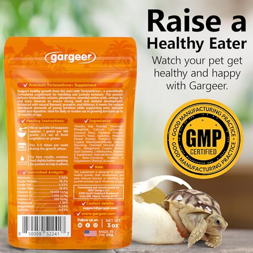 Gargeer Little Sprint Juvenile Tortoise Growth Support Supplement 3oz, Calcium, Vitamins & Amino Acids for Hatchling Sulcata, Russian, Hermann's & All Young Tortoises Species. Made in the USA. Enjoy!