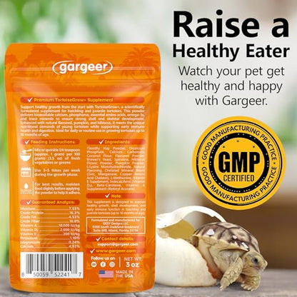 Gargeer Little Sprint Juvenile Tortoise Growth Support Supplement 3oz, Calcium, Vitamins & Amino Acids for Hatchling Sulcata, Russian, Hermann's & All Young Tortoises Species. Made in the USA. Enjoy!