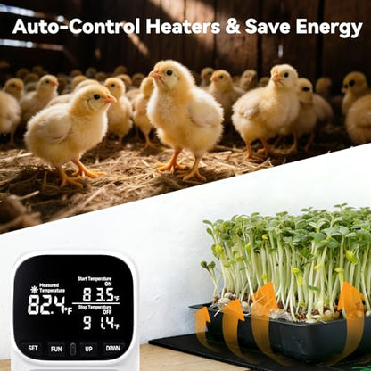 1800W Digital Thermostat for Reptile Tank, -40℉~210℉, Plug in Thermostat for Heater/Greenhouse with 5m/2m Cable, 15A Temperature Controlled Outlet with VA Display, Temp ±0.1°F, White - style: Plug in-White