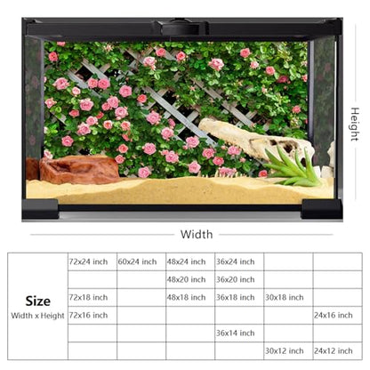 YongFoto Reptile Terrarium Background 24x12 inch Reptile Tank Background Floral Wall Fence Paling Green Leaves Pink Bloom Flower Reptile Habitat Background Bearded Dragon Fish Tank Aquarium Backdrop - color: Green-Pink, size: 24x12in/60x30cm