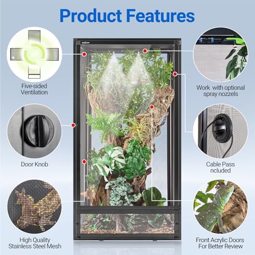 REPTI ZOO 120 Gallon Reptile Terrarium - Aluminum Screen Cage Open Air Foldable Tank for Bearded Dragon, Snake and More