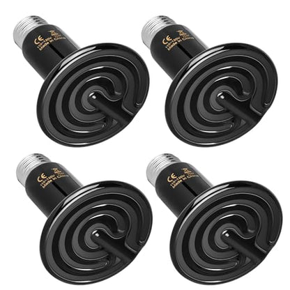 YSSOA 75W Ceramic Heat Emitter Bulb, No Light Reptile Heat Lamp Tank Heat Bulb for Lizards, Bearded Dragons, Turtles, Chickens, 4 Pack