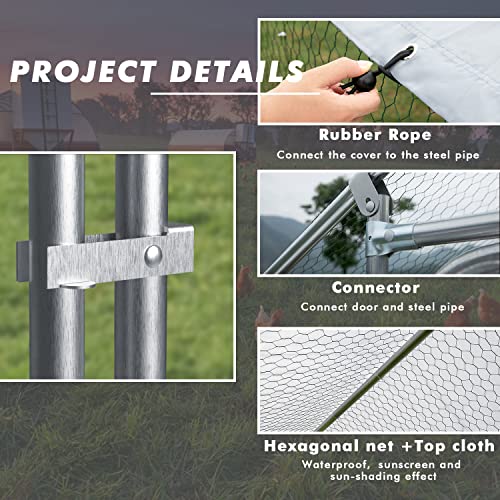 BOSSIN Bold Chicken Coop Run Large Metal Chicken Pen Outdoor, Poultry Cage Spire Shape, Heavy Duty Walkin for Yard with Waterproof and Anti-UV Cover,for Duck Rabbits Habitat