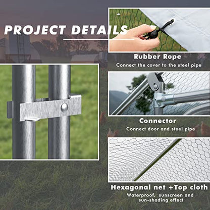 BOSSIN Bold Chicken Coop Run Large Metal Chicken Pen Outdoor, Poultry Cage Spire Shape, Heavy Duty Walkin for Yard with Waterproof and Anti-UV Cover,for Duck Rabbits Habitat