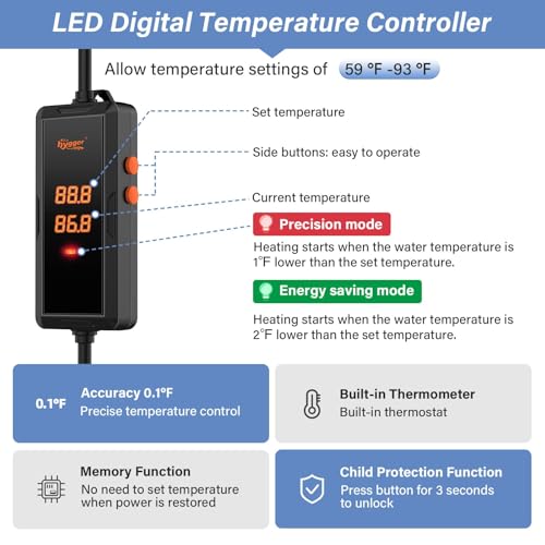 hygger 500w Aquarium Heater, Submersible Fish Tank Heater with Digital LED Controller and Intelligent Leaving Water Automatically Stop Heating System,for 75-130 Gallon Tanks - size: 500W (for 75-130 gallon)