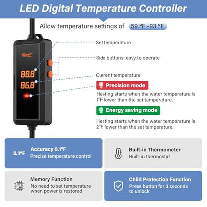 hygger 500w Aquarium Heater, Submersible Fish Tank Heater with Digital LED Controller and Intelligent Leaving Water Automatically Stop Heating System,for 75-130 Gallon Tanks - size: 500W (for 75-130 gallon)
