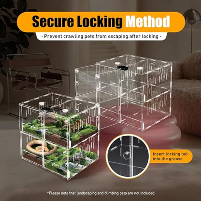 Reptile Terrariums, 4 Grids Acrylic Reptile Tank, Habitat Terrarium Enclosure for Small Ground Dwelling Reptiles, Amphibians, Spiders & Other Invertebrates