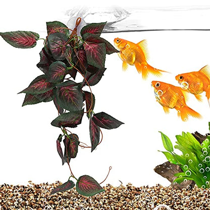 Pssopp Lifelike Plant Decorative Hanging Silk Terrarium Plant with Suction Cup for Reptile Rainforest Box Aquarium Landscape(NFF‑85)