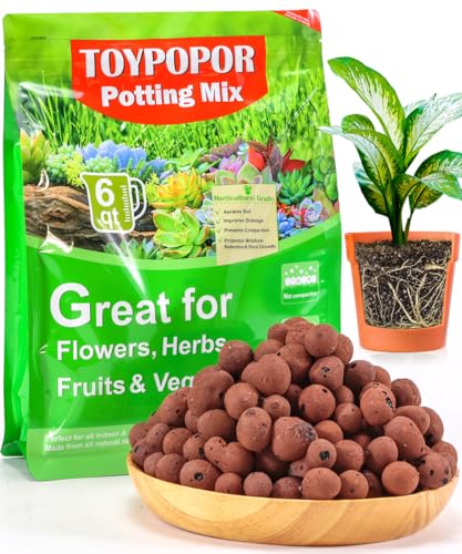 TOYPOPOR Leca Clay Pebbles for Plants, (6 Quarts) Leca Balls, Lightweight Clay Ball, Potting Mix, Grow Media Used for Drainage, Decoration, Aquaponics, Hydroponics and Other Gardening Essentials - color: clay pebbles, size: 6 qt