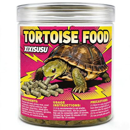 Tortoise Food with Fish Meal, Krill & Spirulina | Complete Nutrition with Vitamins A,C,D3,E & Minerals | for Sulcata, Leopard, Greek, Russian, Hermann's & Other Tortoises (4 oz)