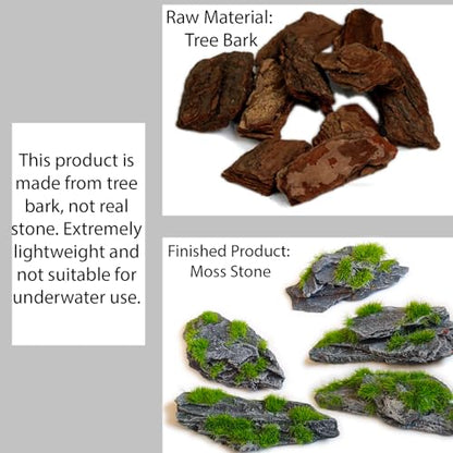 Miniature Moss Stones for Terrarium - Tree Bark Diorama Rocks for Miniature Terrain Display - Lightweight Reptile Habitat Decor - NOT for Aquarium Underwater Use - 12 Pcs Flocking-Covered (1-2 inch) - style: 12P Flocking Slate Rocks (Wooden)