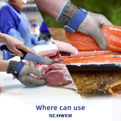 Schwer SlicePro ANSI A9 Cut Resistant Glove PR1706, Stainless Steel Mesh Metal Glove, Food Grade for Kitchen Cooking, Butcher Meat Cutting, Oyster Shucking, Mandoline, (L, 1 PCS) - size: Large (Pack of 1), style: 1.0 Steel Wire