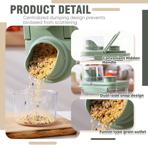 Maxdot 2 Pcs Bird Food Storage Container, Bird Seed Container with Lids Airtight Cup Pet Parrot Food Storage 1.7 Qt & 3 Qt Measuring Containers Easy Pour Spouts for Macaws African Cockatoos(Green) - color: Green