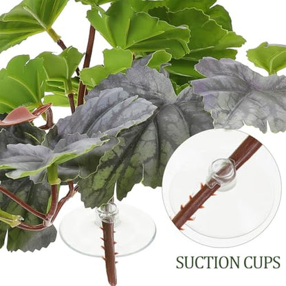 PRETYZOOM Artificial Reptile Terrarium Plants Hanging Fake Aquarium Leaf Pendant with Suction Cup 23-Leaf Dual-Tone Begonia for Amphibian Environment Decoration