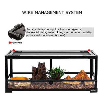REPTI ZOO Glass Reptile Terrarium 20 Gallon, Front Opening Reptiles Tank 30" x 12"x 12" for Reptile Pets Gecko Lizard Snake, Top Screen Ventilation Escape Proof Lid
