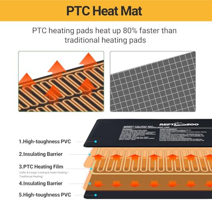 REPTI ZOO 8" X 12" Reptile Heat Pad Fast Heating Pad with Adjust Knob 16W Reptile Heat Mat for Turtles/Hermit Crabs/Bearded Dragons/Leopard Geckos/Snakes/Lizards, and Seed Germination - size: 8" X 12" with Adjust Knob